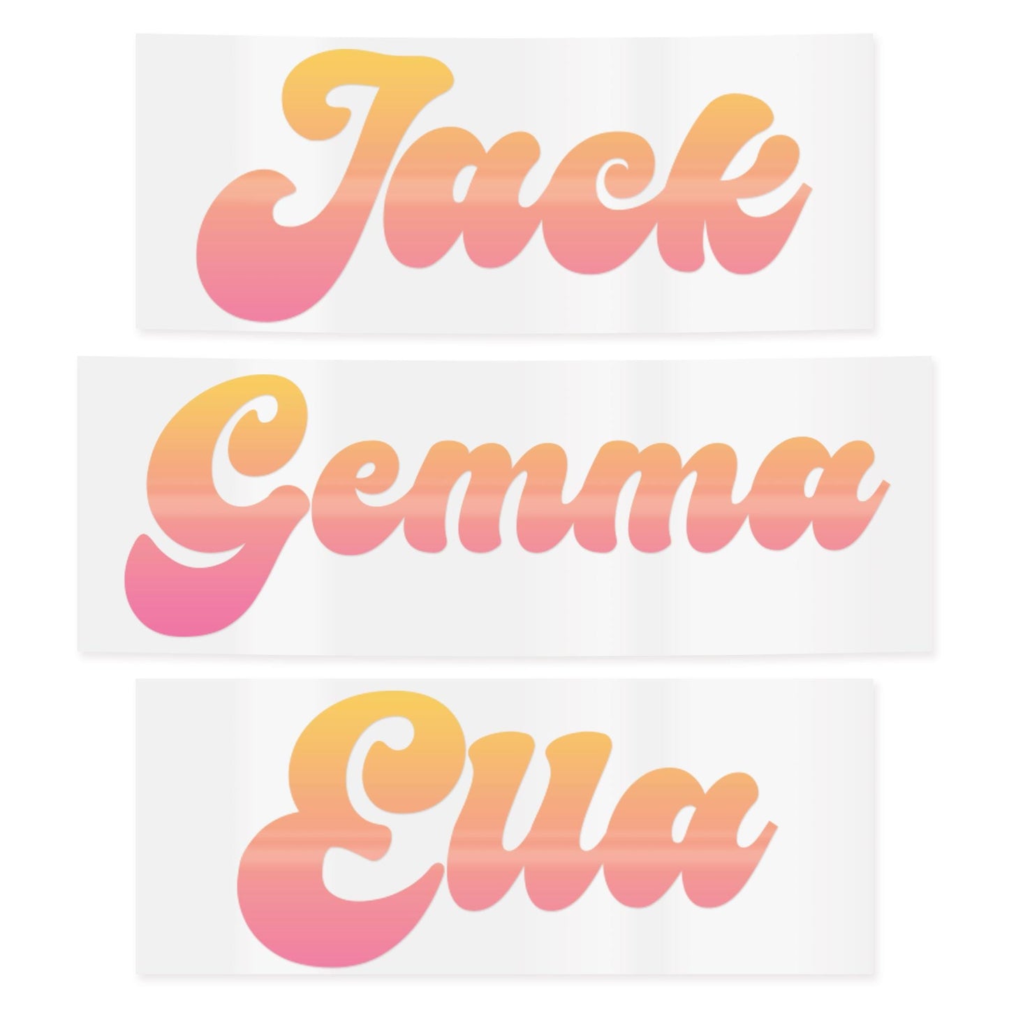 Personalised Retro Script Name Sticker | Cursive Pink-Yellow Gradient Custom Vinyl Decal | Waterproof Label for Bottles Laptops & Tumblers