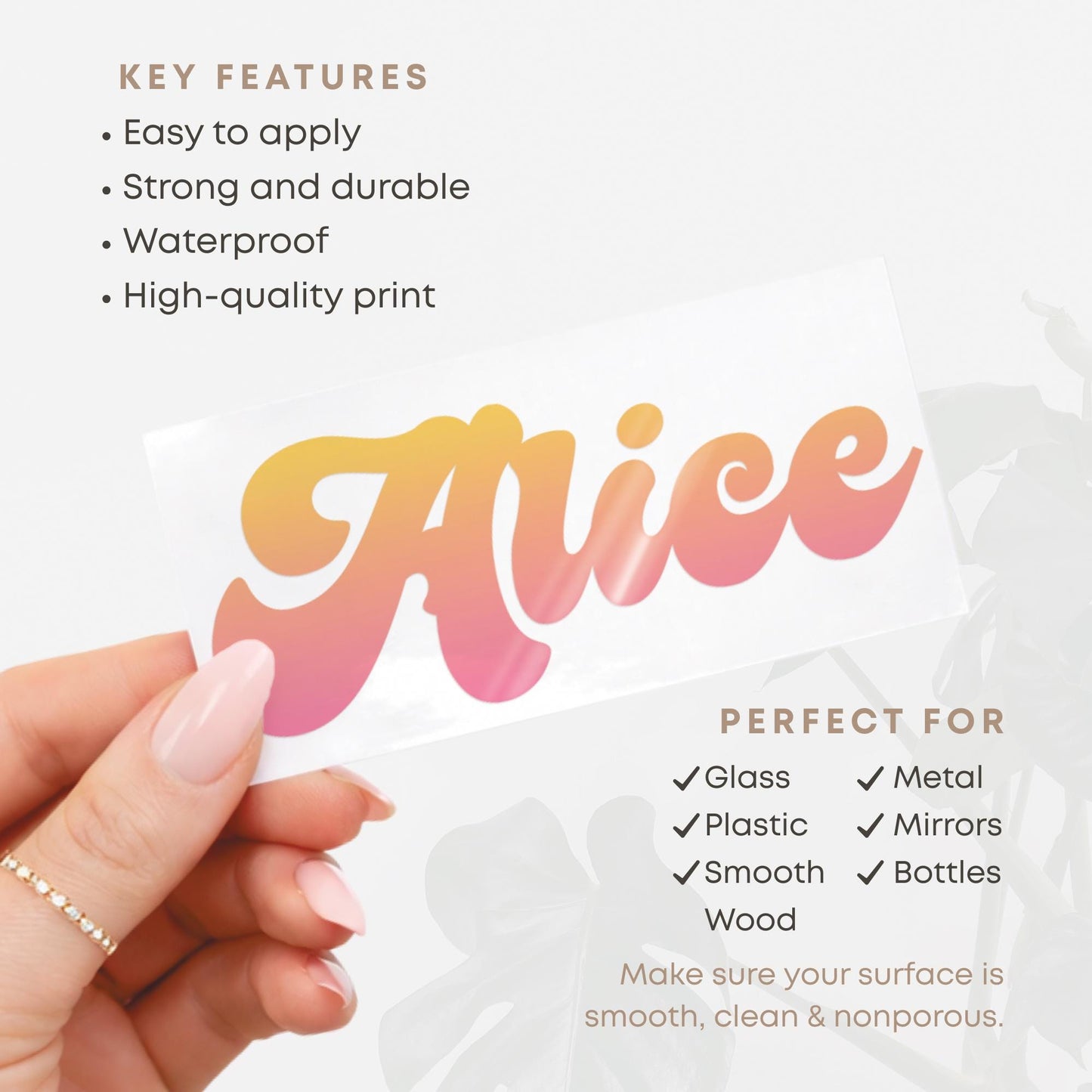 Personalised Retro Script Name Sticker | Cursive Pink-Yellow Gradient Custom Vinyl Decal | Waterproof Label for Bottles Laptops & Tumblers