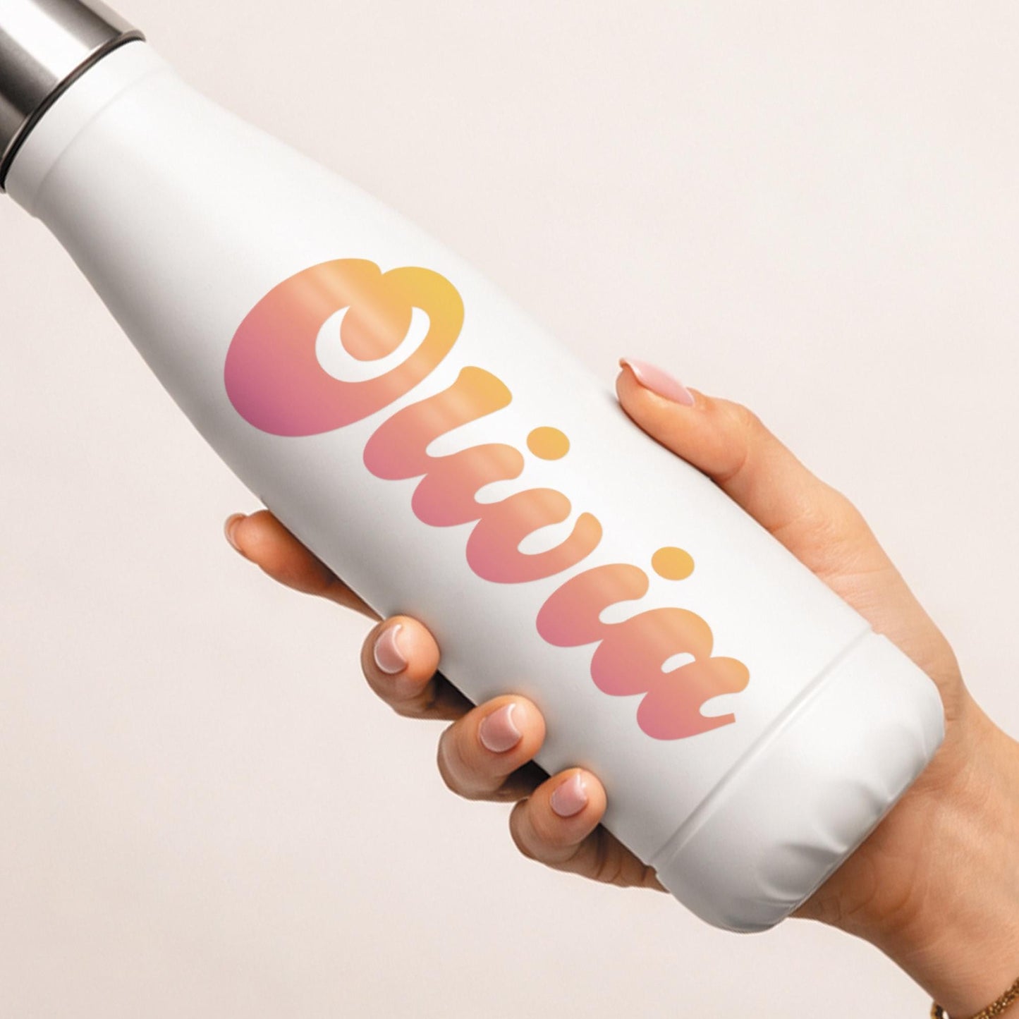 Personalised Retro Script Name Sticker | Cursive Pink-Yellow Gradient Custom Vinyl Decal | Waterproof Label for Bottles Laptops & Tumblers