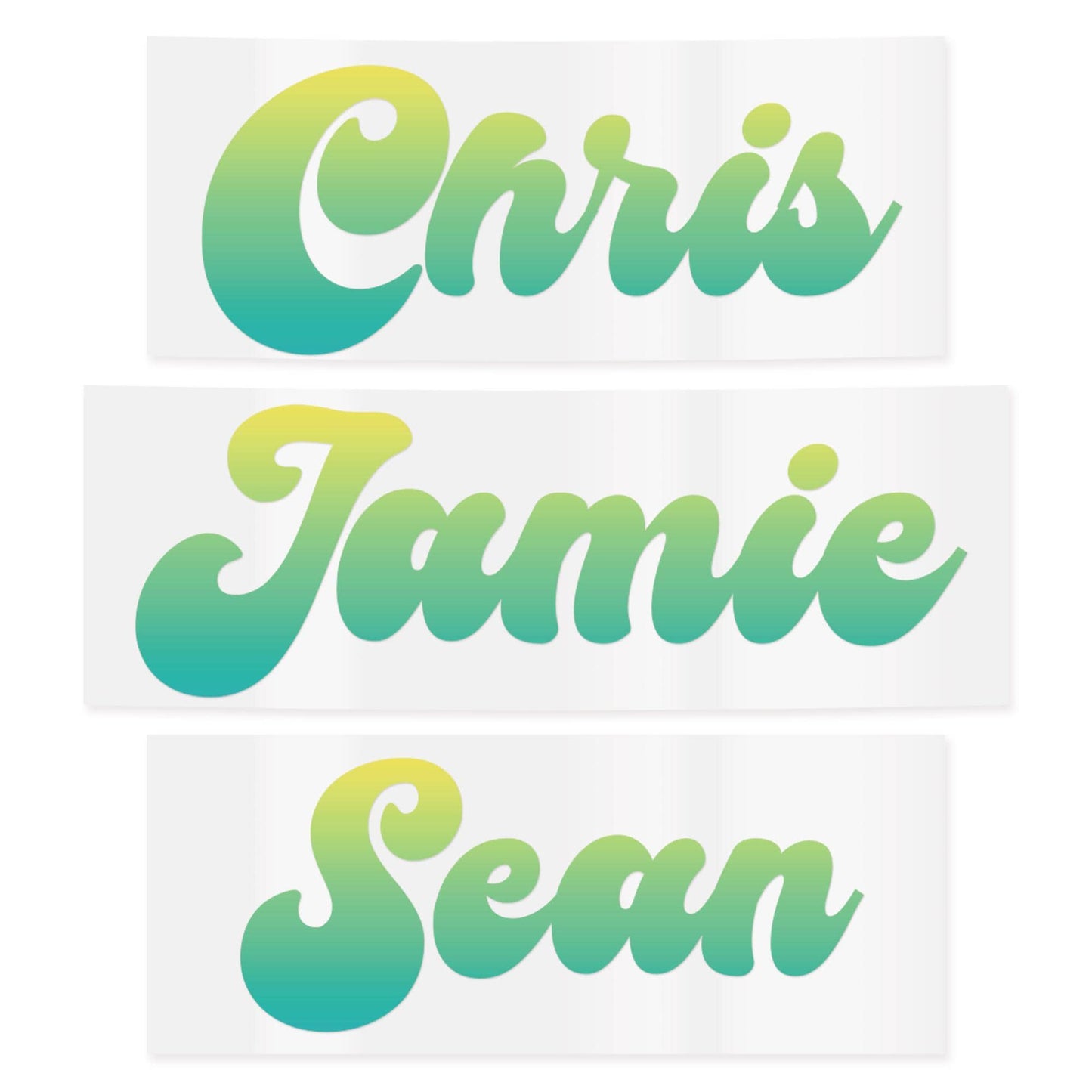 Personalised Name Sticker | Retro Script Blue-Yellow Gradient Custom Vinyl Decal | Cursive Waterproof Label for Bottles Laptops & Tumblers