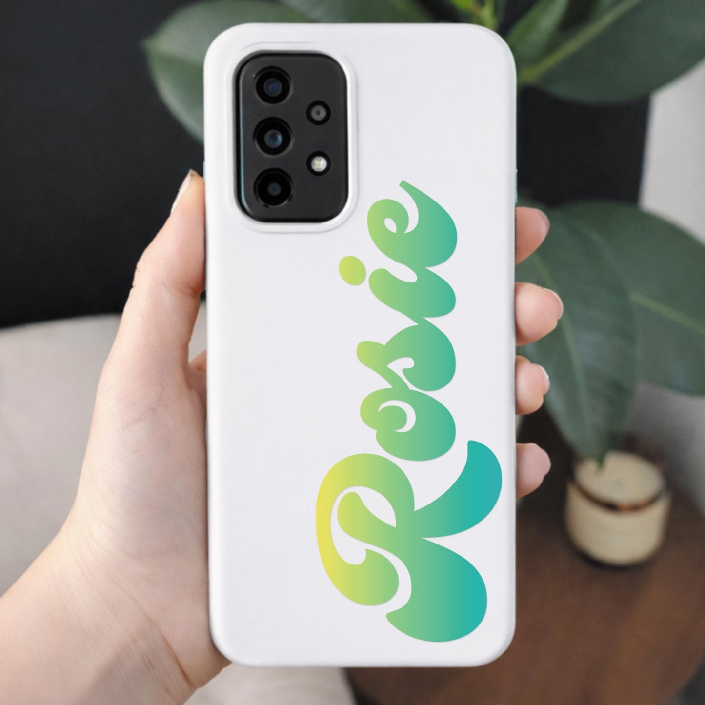 Personalised Name Sticker | Retro Script Blue-Yellow Gradient Custom Vinyl Decal | Cursive Waterproof Label for Bottles Laptops & Tumblers