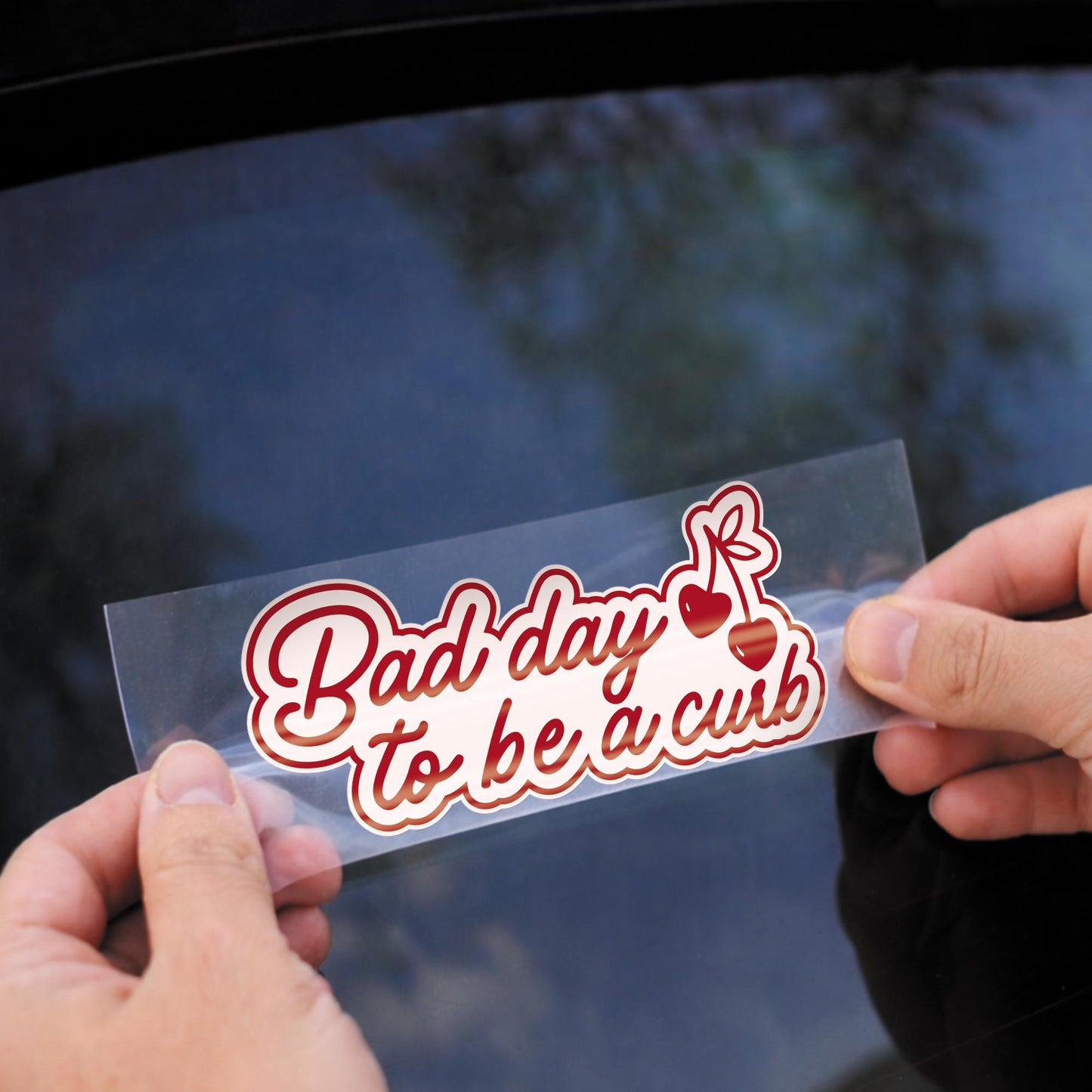 Funny Bumper Sticker - Bad Day to Be a Curb | Cute Cherry Vinyl Decal | Girly Aesthetic Car Accessory | Driving Gift | Car Sticker For Her