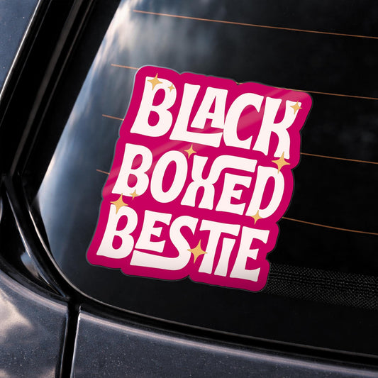 Funny Black Box Car Sticker - Black Boxed Bestie | Gen Z Car Sticker | Cute Pink Car Accessory | Girly Vinyl Decal | Driving Gift For Her