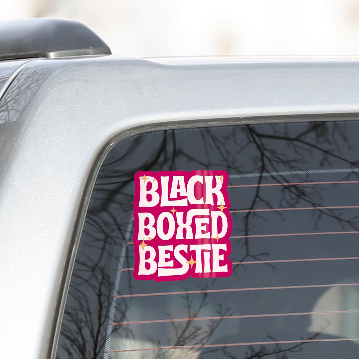 Funny Black Box Car Sticker - Black Boxed Bestie | Gen Z Car Sticker | Cute Pink Car Accessory | Girly Vinyl Decal | Driving Gift For Her