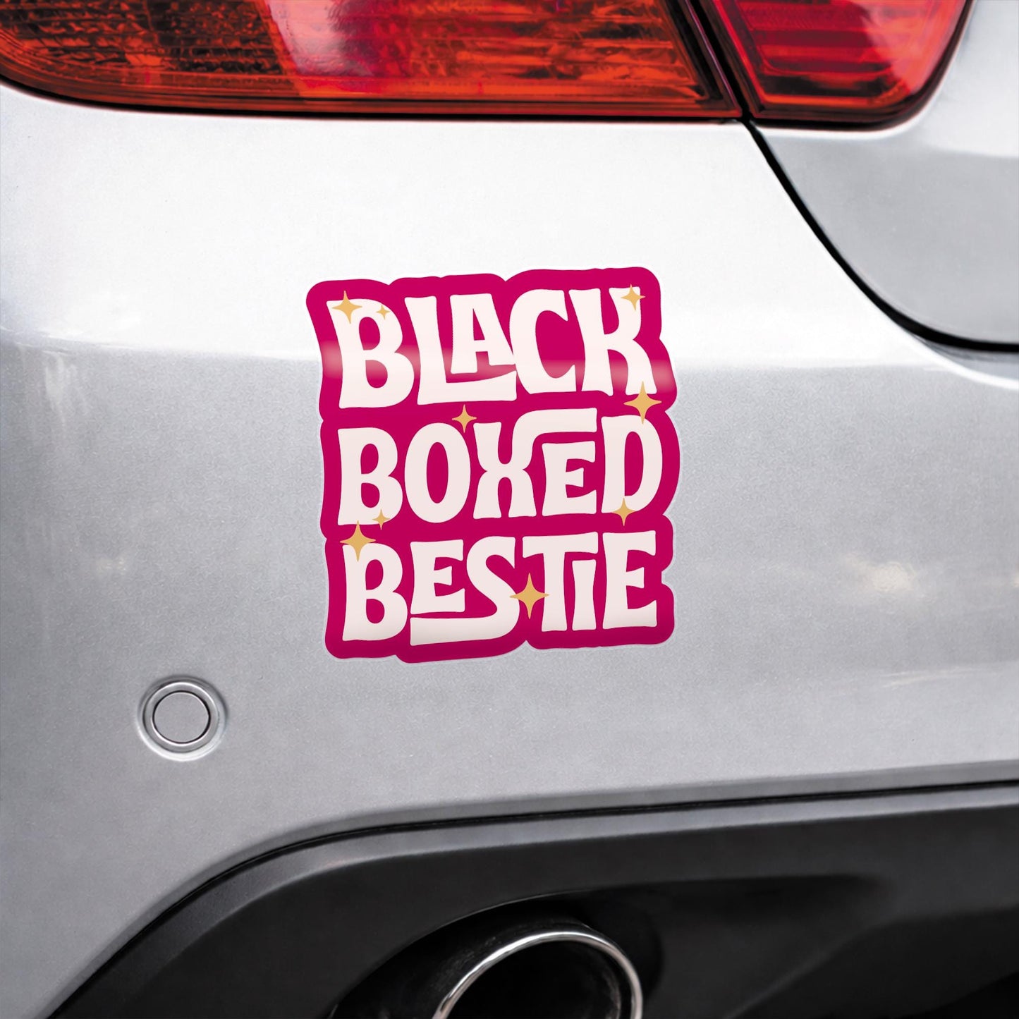 Funny Black Box Car Sticker - Black Boxed Bestie | Gen Z Car Sticker | Cute Pink Car Accessory | Girly Vinyl Decal | Driving Gift For Her