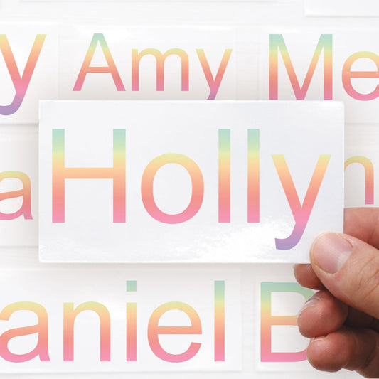 Personalised Name Sticker | Custom Vinyl Pastel Fade Gradient Name Decal | Waterproof Rainbow Name Label