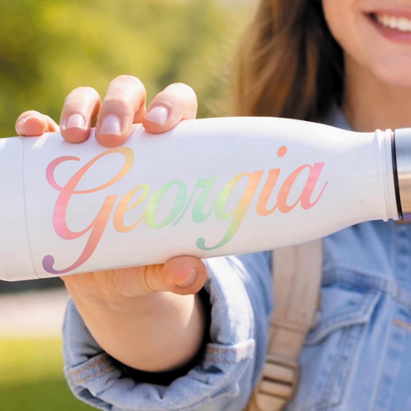 Personalised Name Sticker | Custom Script Name Pastel Gradient Vinyl Decal | Waterproof Rainbow Name Label