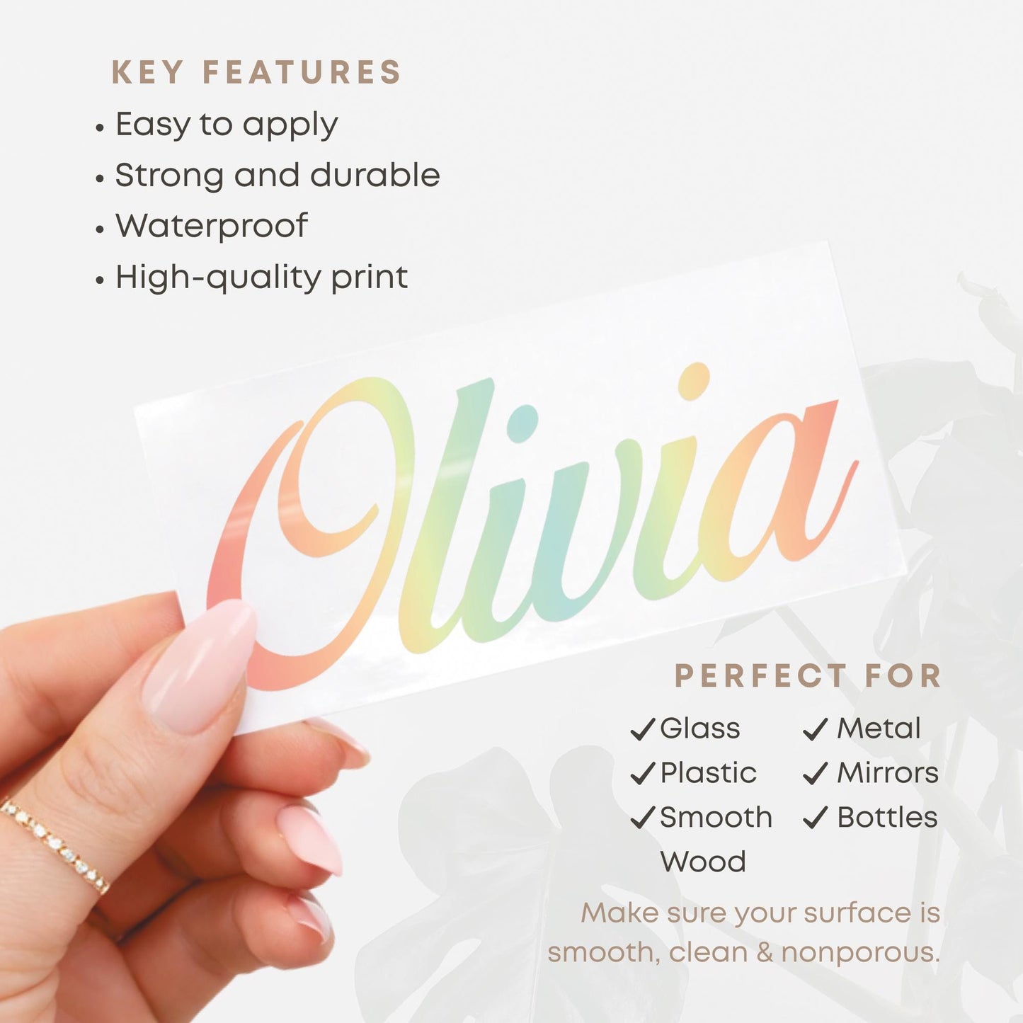 Personalised Name Sticker | Custom Script Name Pastel Gradient Vinyl Decal | Waterproof Rainbow Name Label