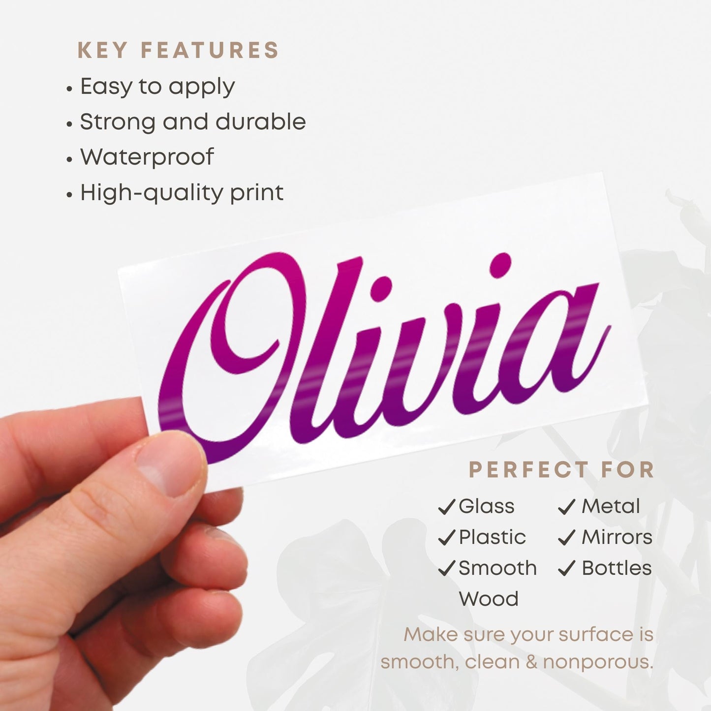 Personalised Name Sticker | Custom Script Name Pink & Purple Gradient Vinyl Decal | Waterproof Label for Bottle or  Case