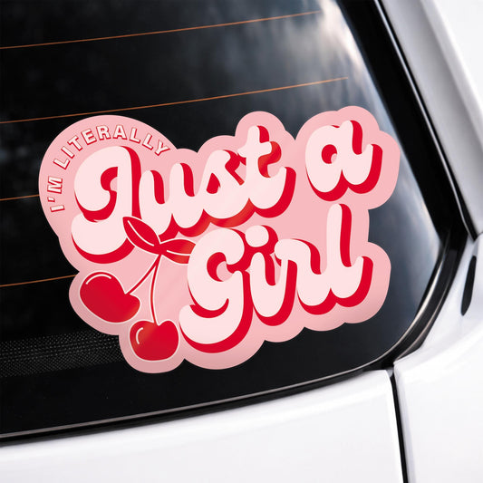Just A Girl Car Sticker | Cherry Car Decal | Funny Bumper Sticker | Y2K Pink Vinyl Car Window Decal | Cute Girly Car Accessory For Her