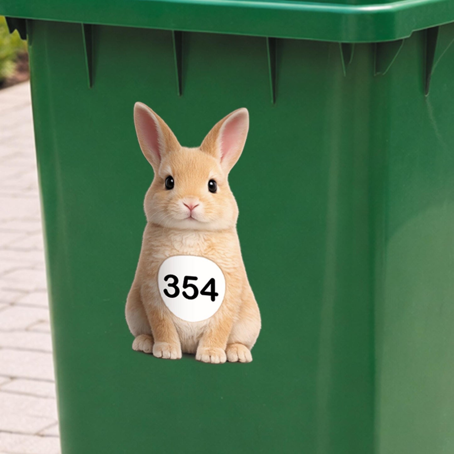 Personalised Wheelie Bin Sticker | Cute Rabbit House Number Bin Decal | Waterproof Vinyl Dustbin Label