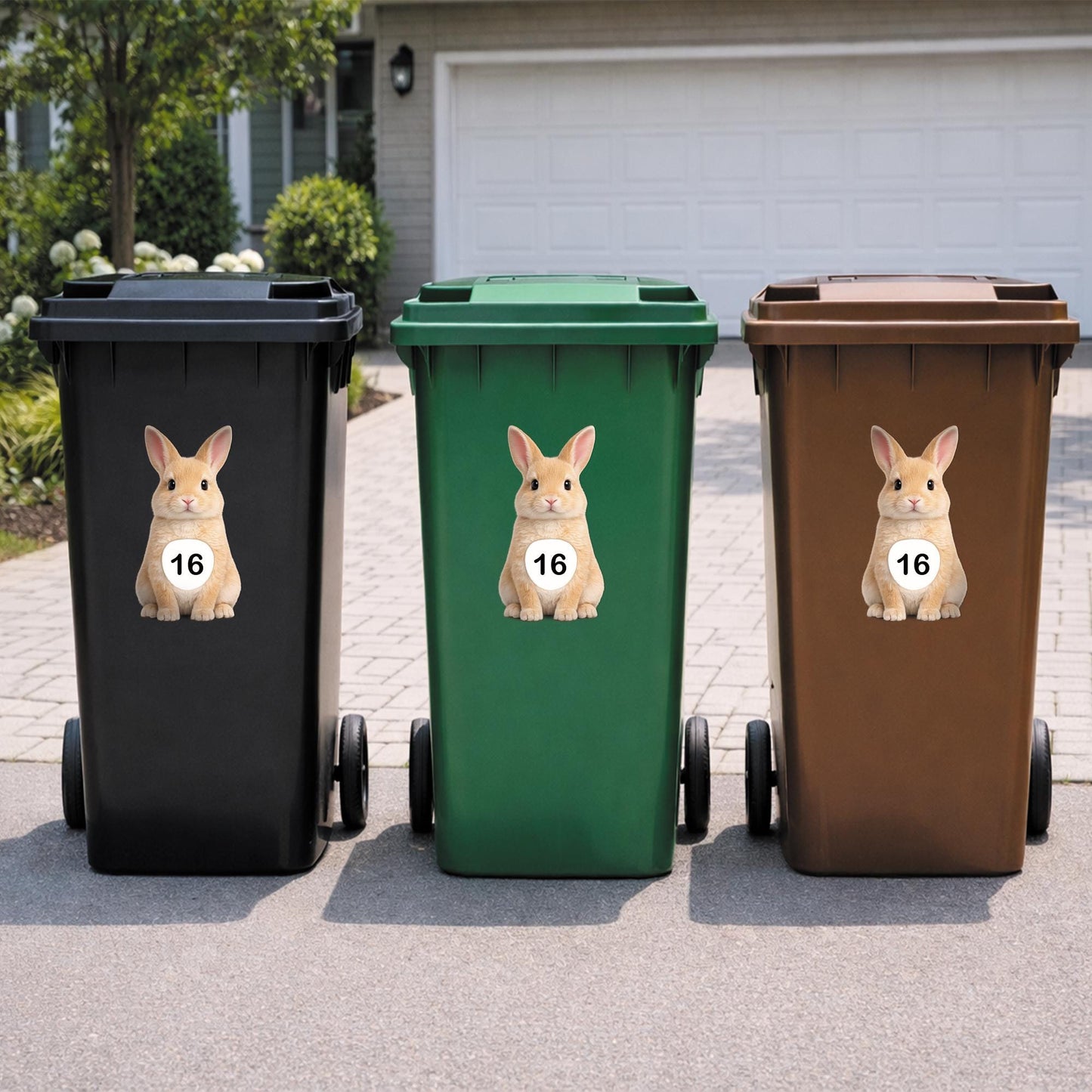 Personalised Wheelie Bin Sticker | Cute Rabbit House Number Bin Decal | Waterproof Vinyl Dustbin Label