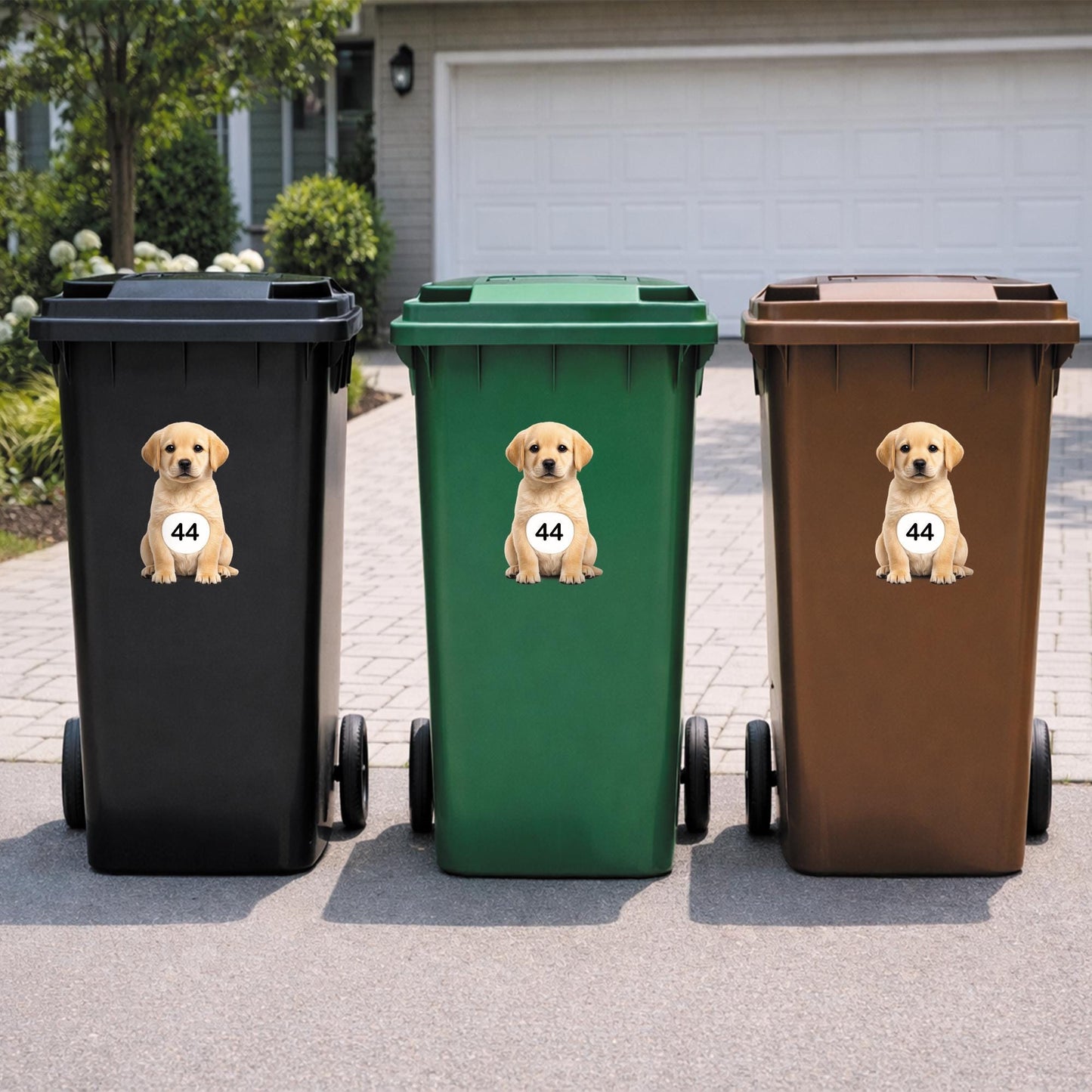 Personalised Wheelie Bin Sticker | Cute Labrador House Number Bin Decal | Dog Waterproof Vinyl Dustbin Label