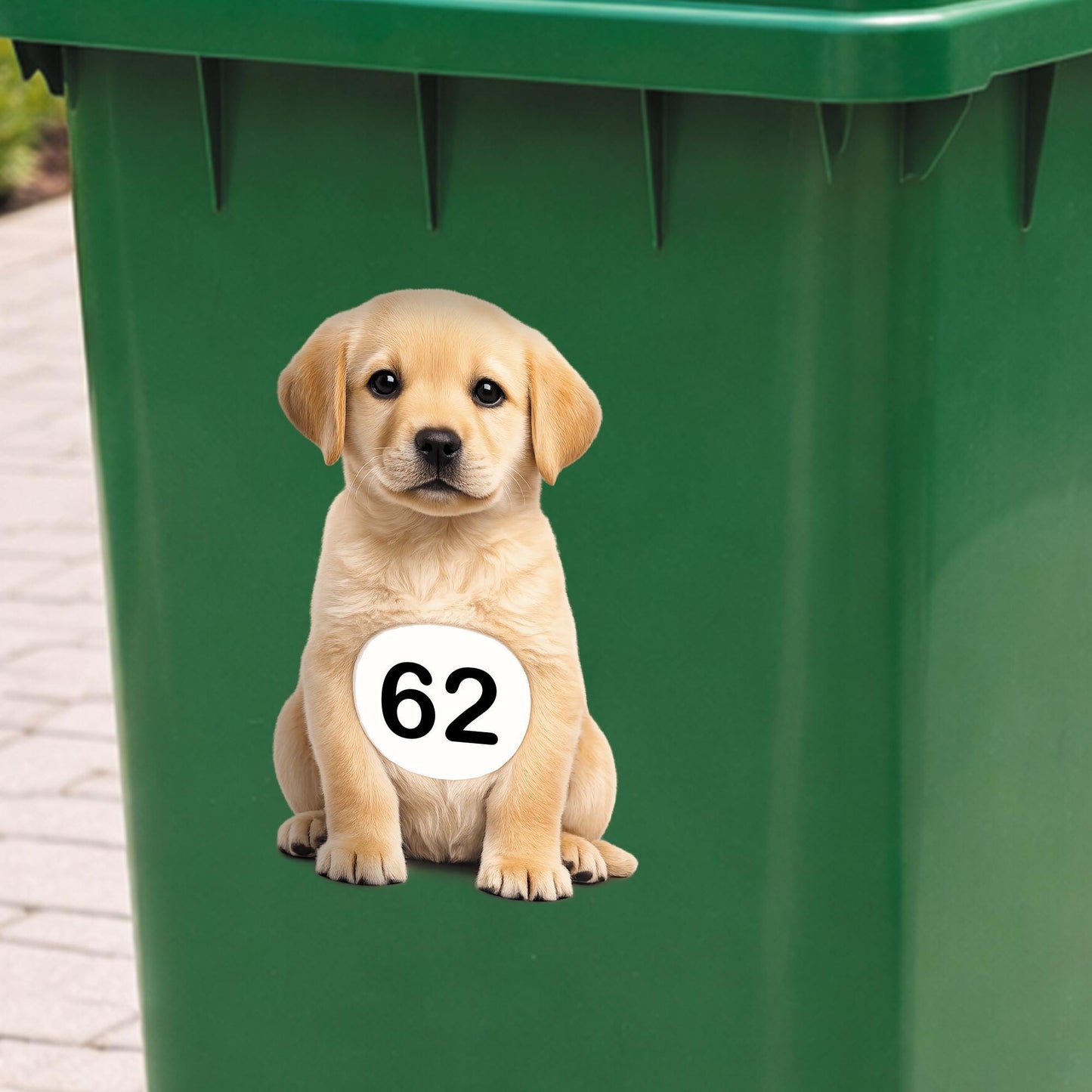 Personalised Wheelie Bin Sticker | Cute Labrador House Number Bin Decal | Dog Waterproof Vinyl Dustbin Label