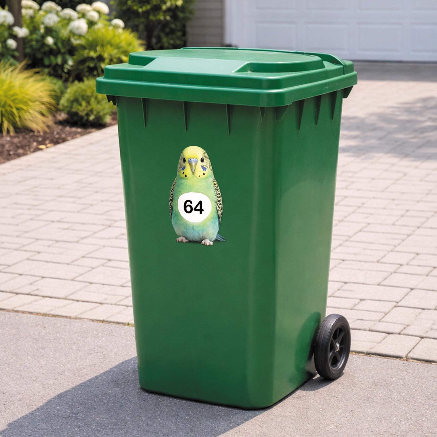 Personalised Wheelie Bin Sticker | Budgie House Number Decal | Waterproof Bird Outdoor Dustbin Label