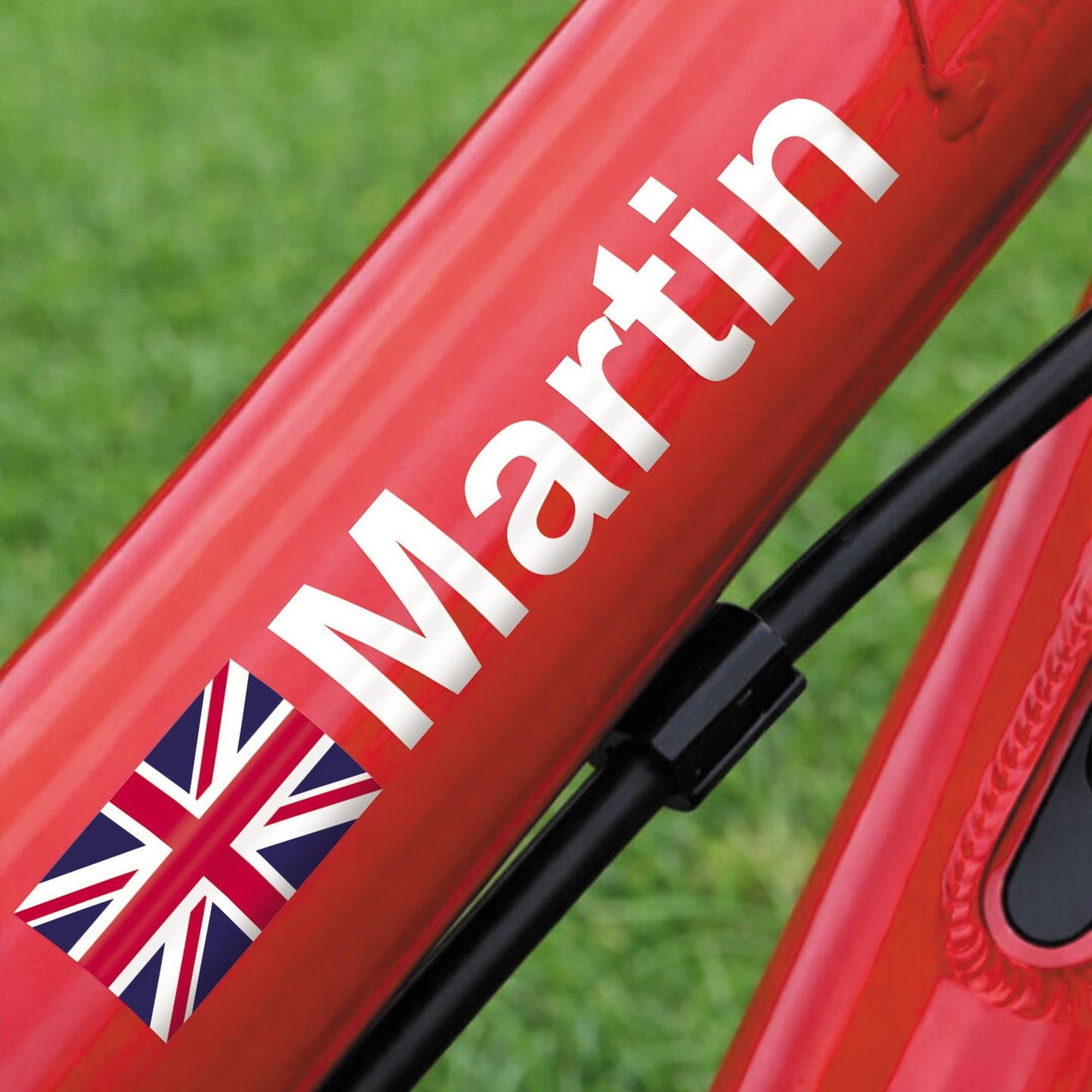Personalised Bike Name Sticker with Union Jack Flag x2 Set | Custom Waterproof Bicycle Frame Decal | Gift for Cyclist