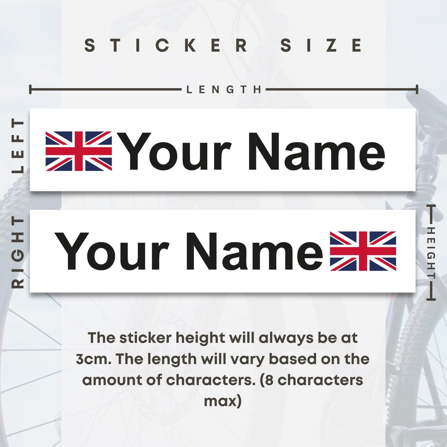 Personalised Bike Name Sticker with Union Jack Flag x2 Set | Custom Waterproof Bicycle Frame Decal | Gift for Cyclist
