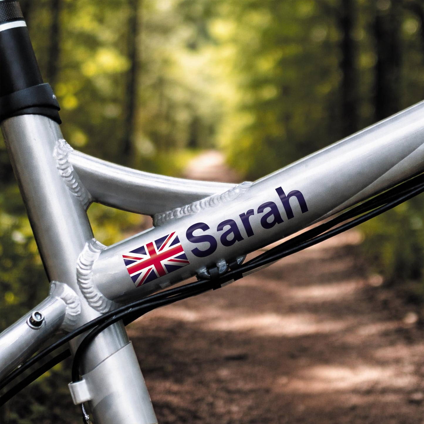 Personalised Bike Name Sticker with Union Jack Flag x2 Set | Custom Waterproof Bicycle Frame Decal | Gift for Cyclist