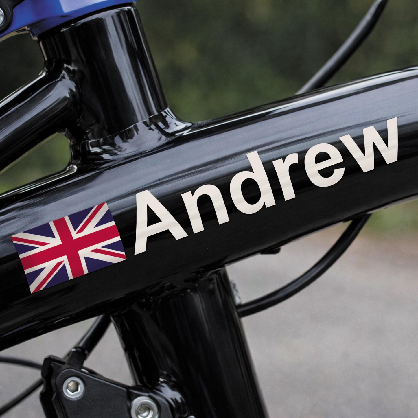 Personalised Bike Name Sticker with Union Jack Flag x2 Set | Custom Waterproof Bicycle Frame Decal | Gift for Cyclist