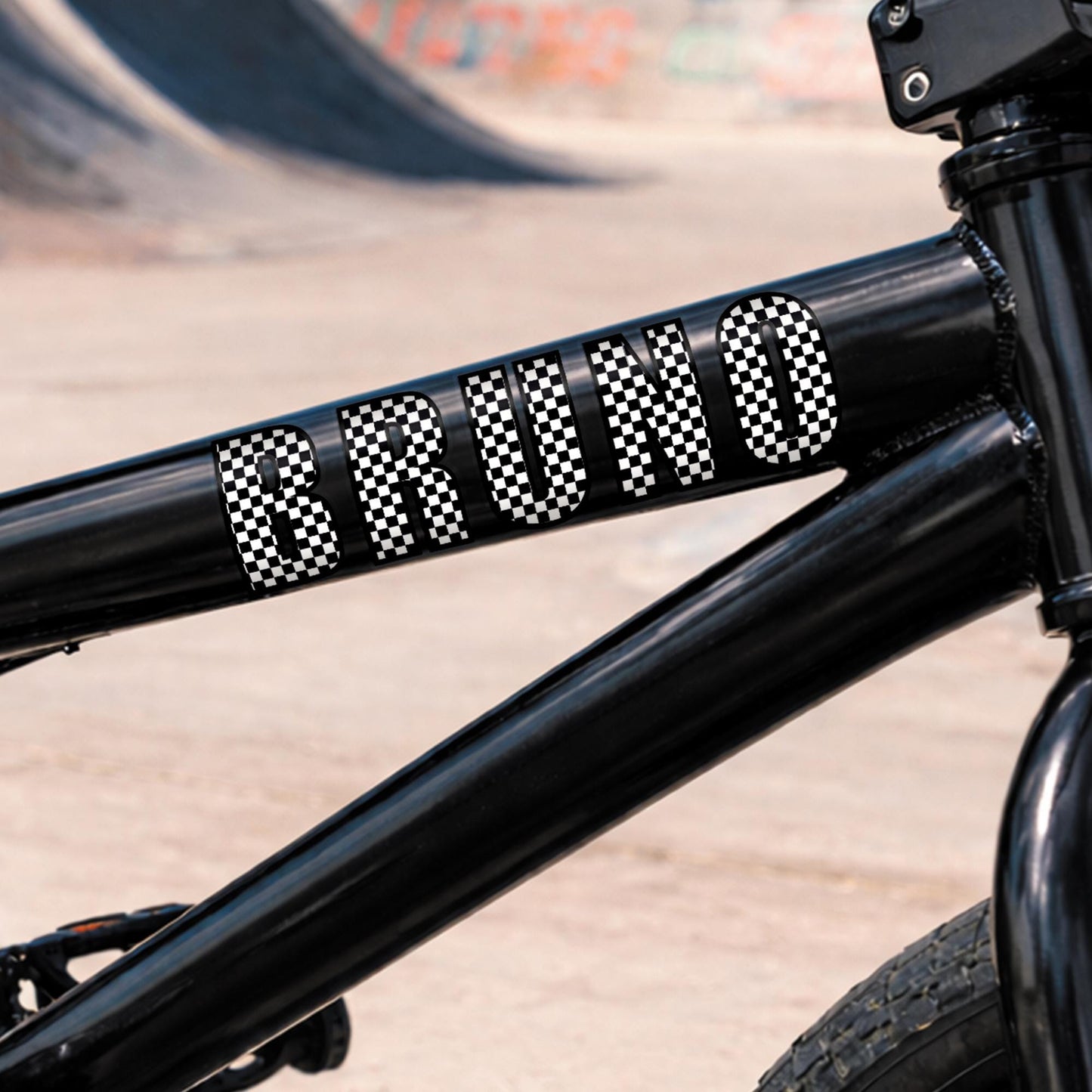 Personalised Name Sticker | Black & White Checkered Custom Vinyl | Alt Skater Aesthetic Waterproof Label for Bottle Lunchbox or Bike