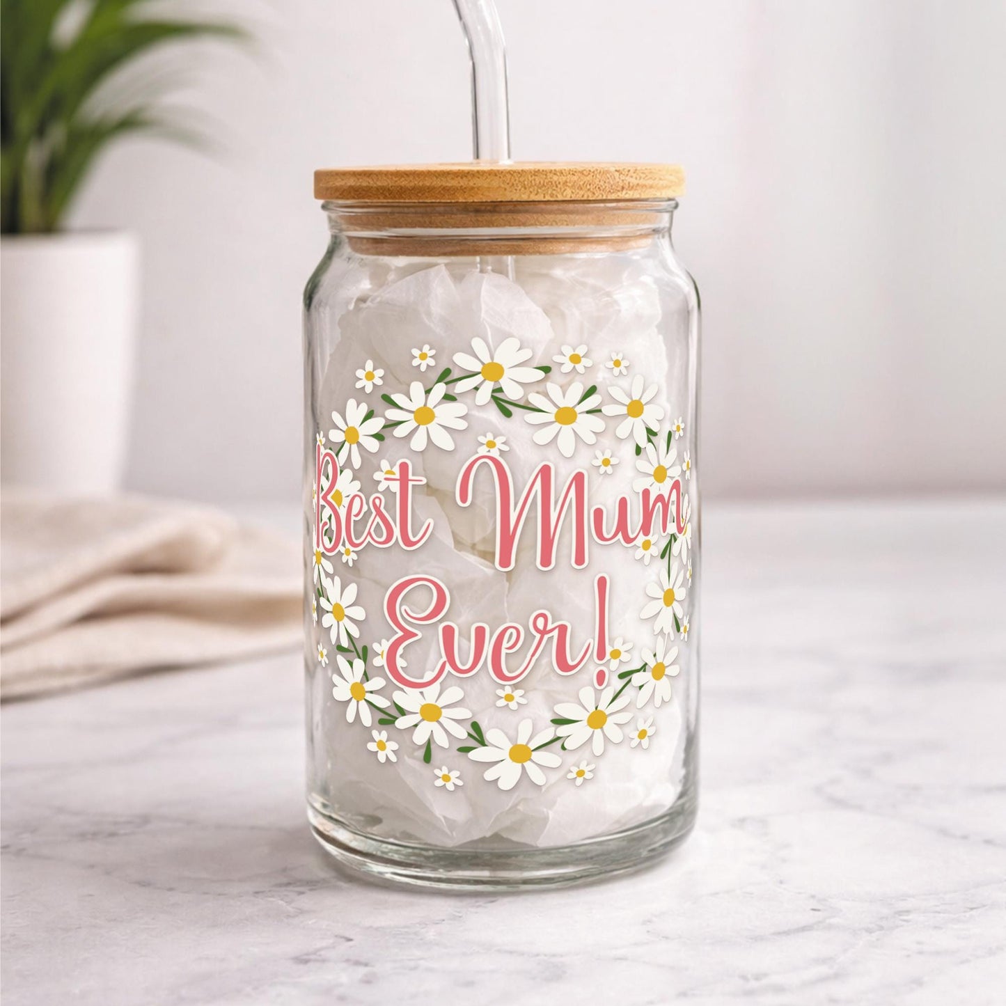 Best Mum Ever Glass Sticker | Mum Wine Glass Decal | Mothers Day Gift | Daisy Mum Vinyl Sticker | Gift for Mum
