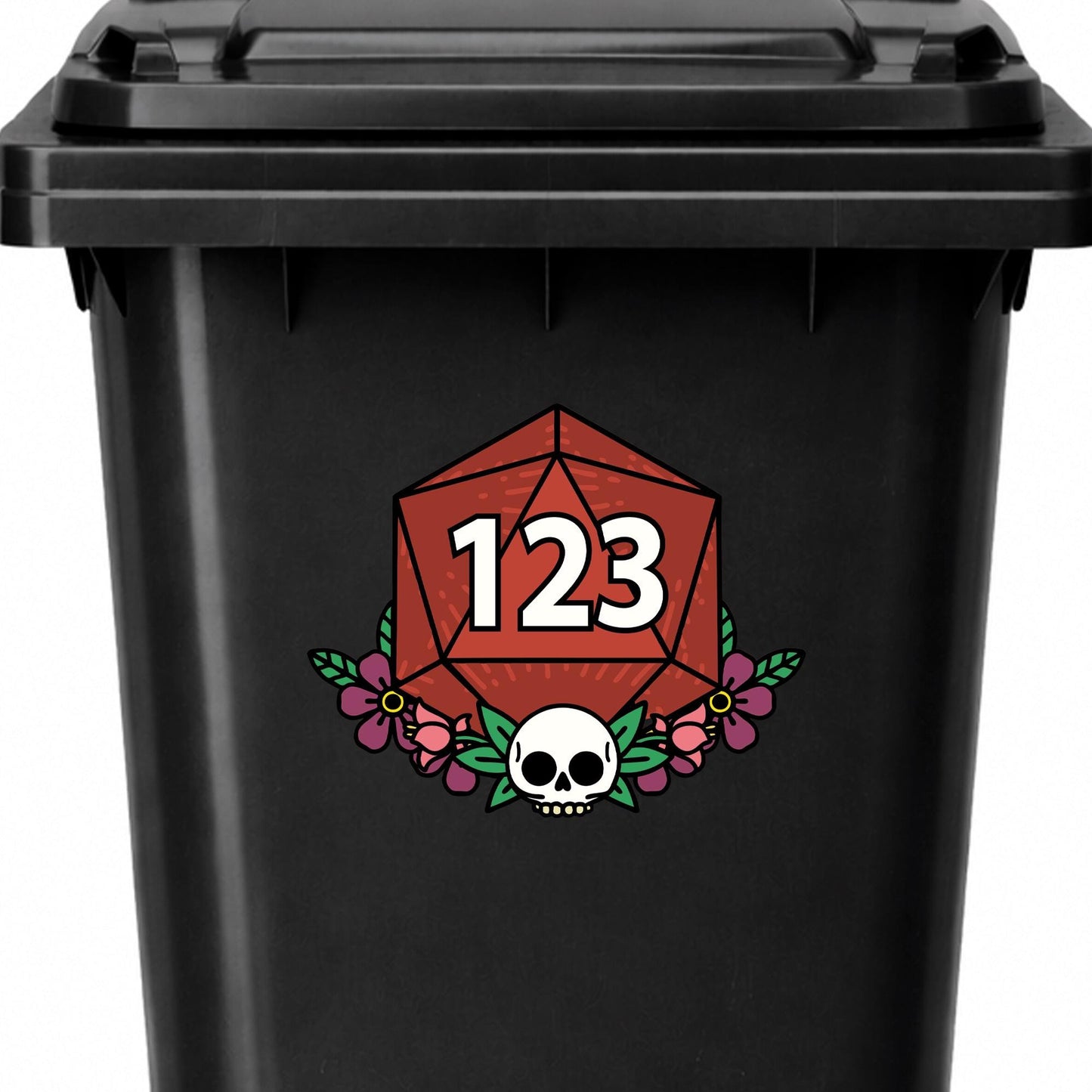D20 Wheelie Bin Sticker Personalised House Number | Gamer Dice Bin Decal | Custom Wheelie Bin Label | Fantasy RPG House Number Sticker