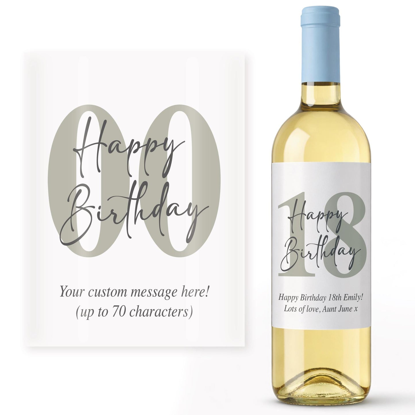 Personalised Birthday Wine Bottle Label | Custom Age & Message | Milestone 18th 21st 30th 40th 50th 60th | Modern Minimal Wine Sticker