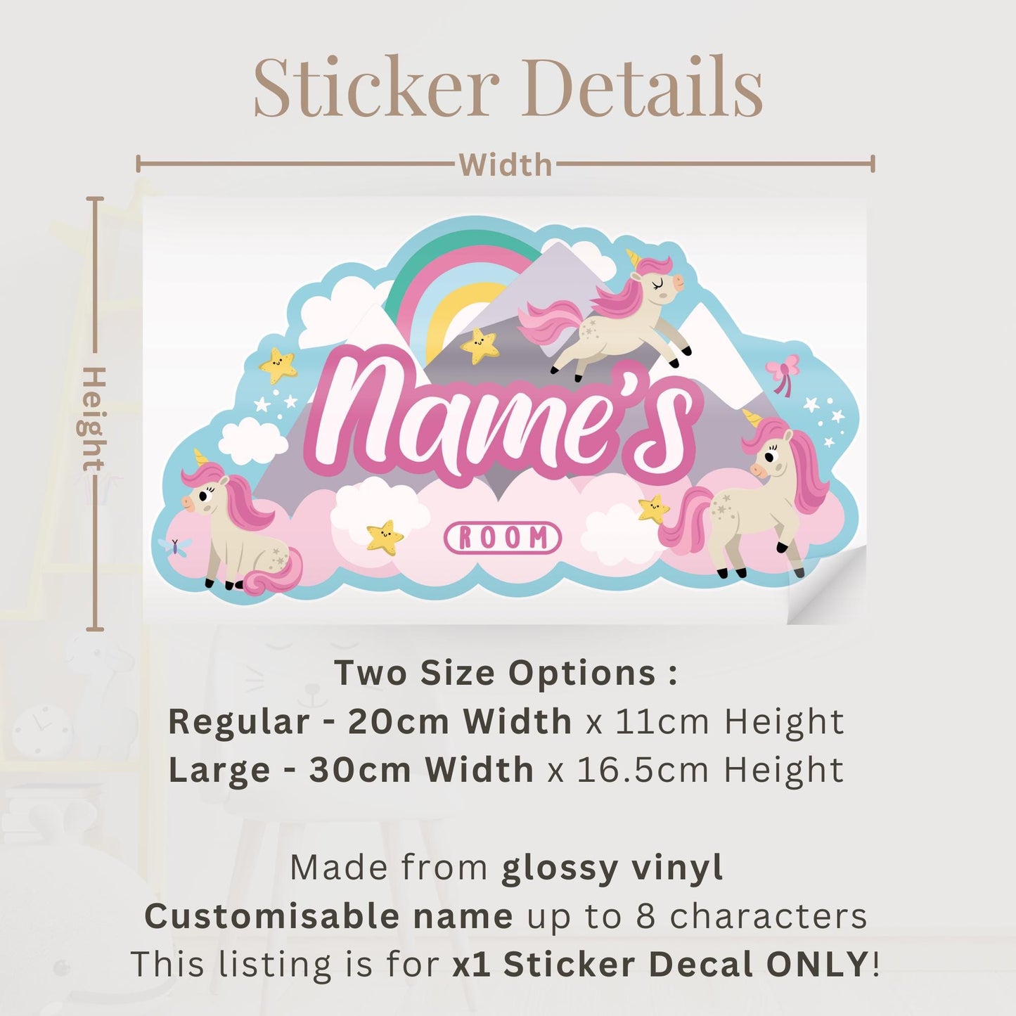 Personalised Unicorn Name Wall Sticker | Girls Bedroom Decal | Rainbow Unicorn Nursery Decor | Custom Kids Room Name Sign | Vinyl Wall Art