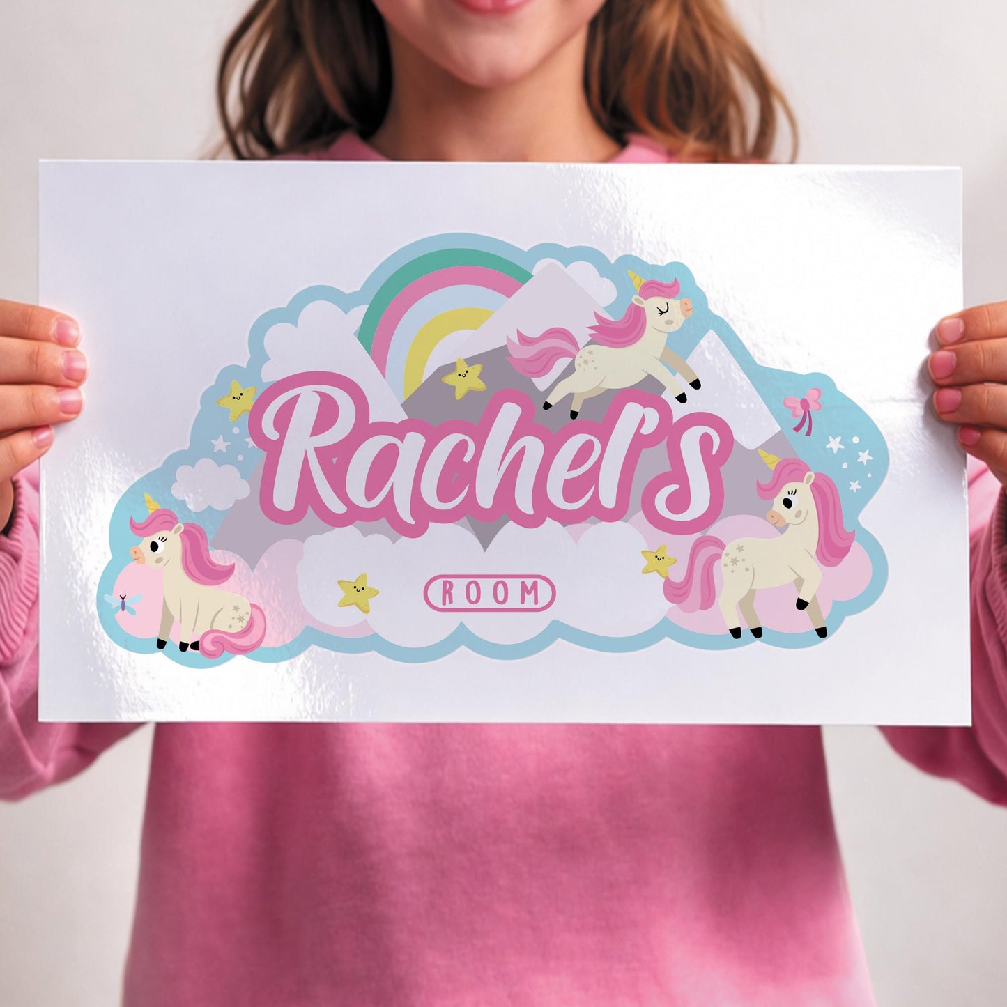 Personalised Unicorn Name Wall Sticker | Girls Bedroom Decal | Rainbow Unicorn Nursery Decor | Custom Kids Room Name Sign | Vinyl Wall Art