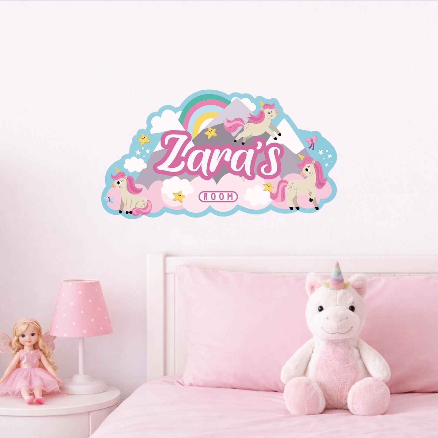 Personalised Unicorn Name Wall Sticker | Girls Bedroom Decal | Rainbow Unicorn Nursery Decor | Custom Kids Room Name Sign | Vinyl Wall Art
