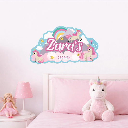 Personalised Unicorn Name Wall Sticker | Girls Bedroom Decal | Rainbow Unicorn Nursery Decor | Custom Kids Room Name Sign | Vinyl Wall Art