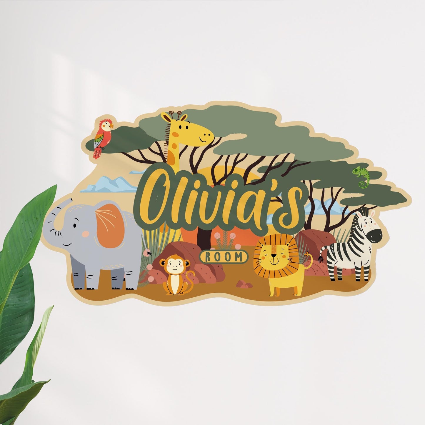 Personalised Safari Nursery Decal | Jungle Animal Name Sticker | Custom Kids Bedroom Wall Sticker | Baby Room Decor | Safari Wall Art