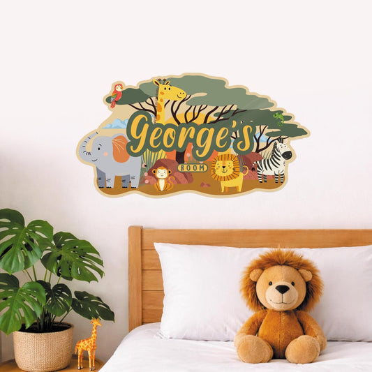 Personalised Safari Nursery Decal | Jungle Animal Name Sticker | Custom Kids Bedroom Wall Sticker | Baby Room Decor | Safari Wall Art