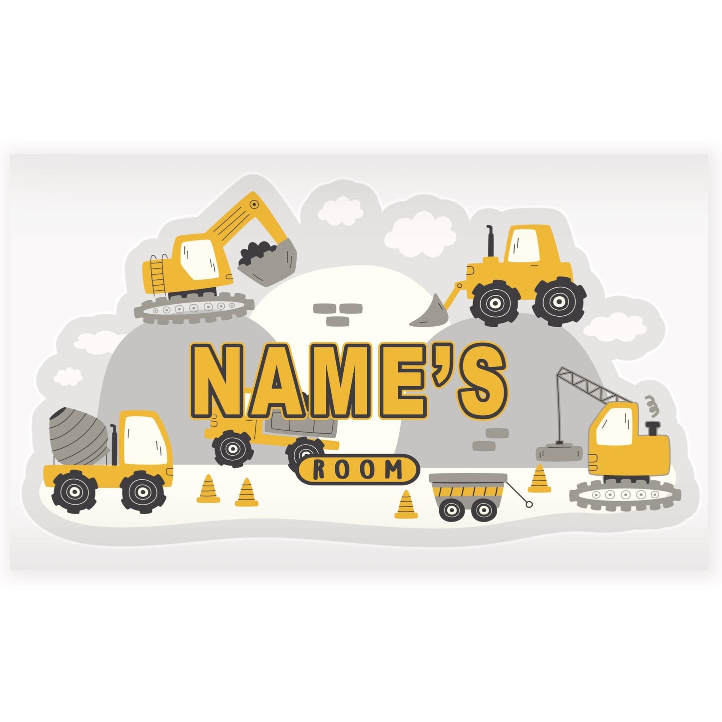 Personalised Construction Wall Sticker | Kids Builder Room Decal | Digger Truck Name Wall Art | Boys Bedroom Decor | Nursery Sign
