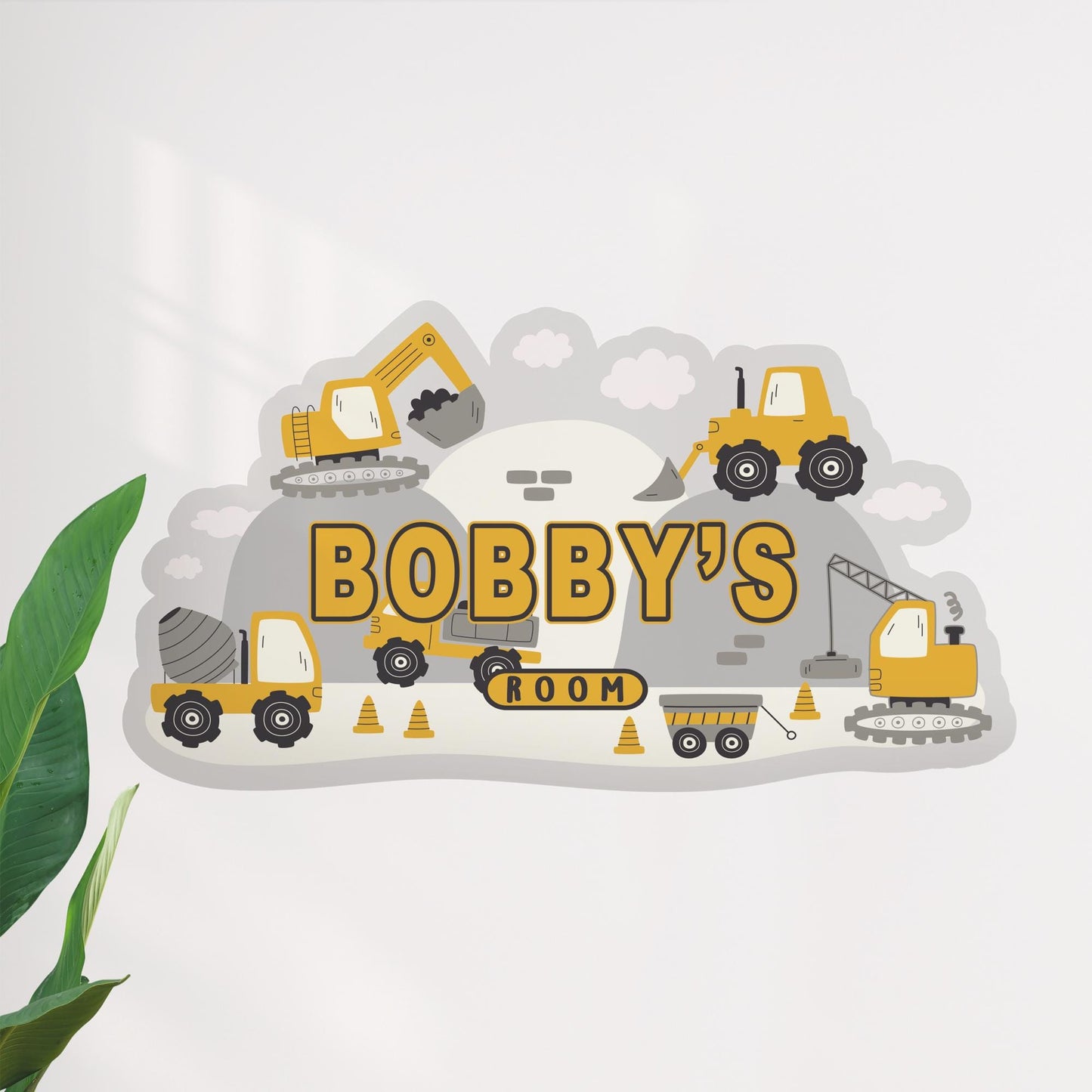 Personalised Construction Wall Sticker | Kids Builder Room Decal | Digger Truck Name Wall Art | Boys Bedroom Decor | Nursery Sign