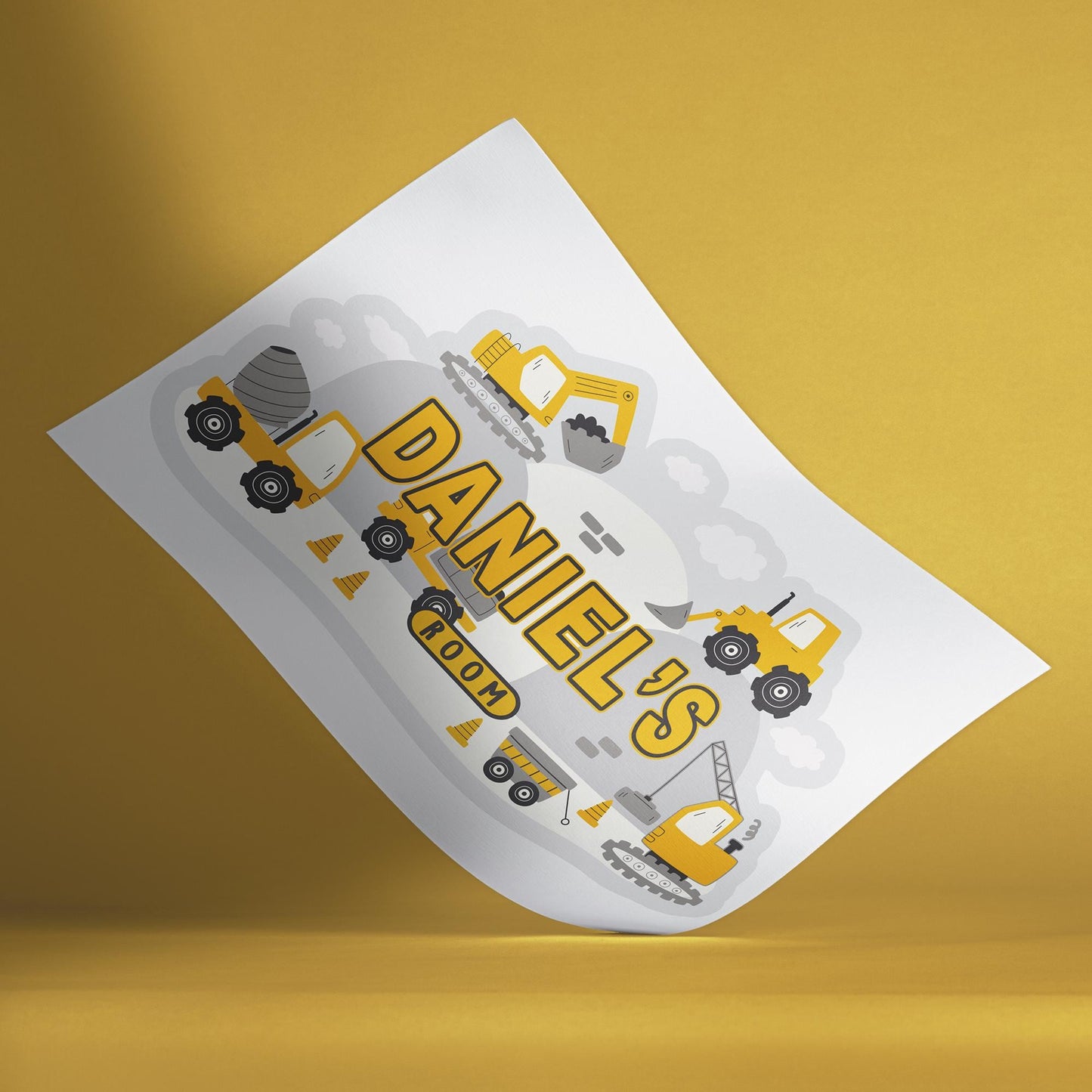 Personalised Construction Wall Sticker | Kids Builder Room Decal | Digger Truck Name Wall Art | Boys Bedroom Decor | Nursery Sign