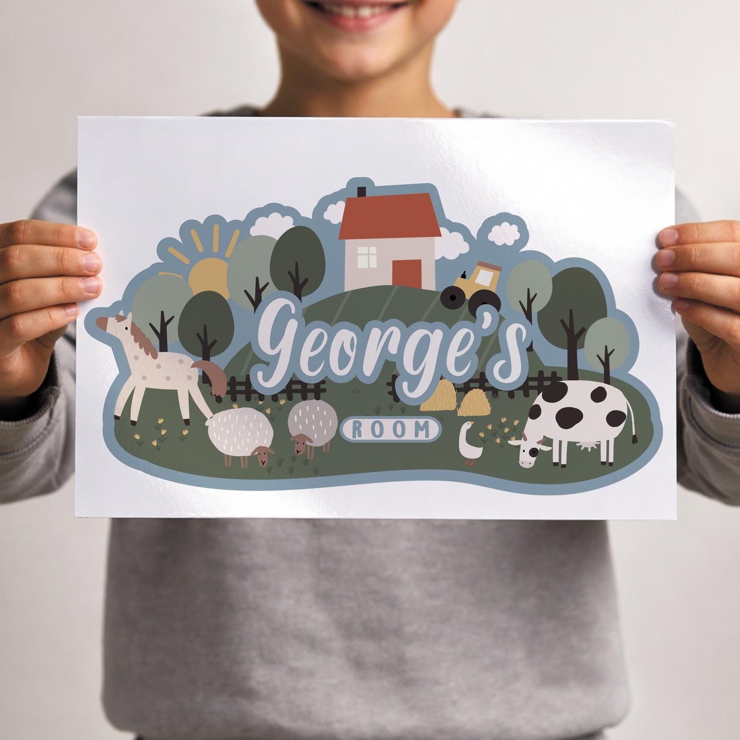 Personalised Farm Animal Wall Sticker | Kids Bedroom Name Decal, Nursery Farm Wall Art | Custom Name Room Sticker | Tractor Farm Decor