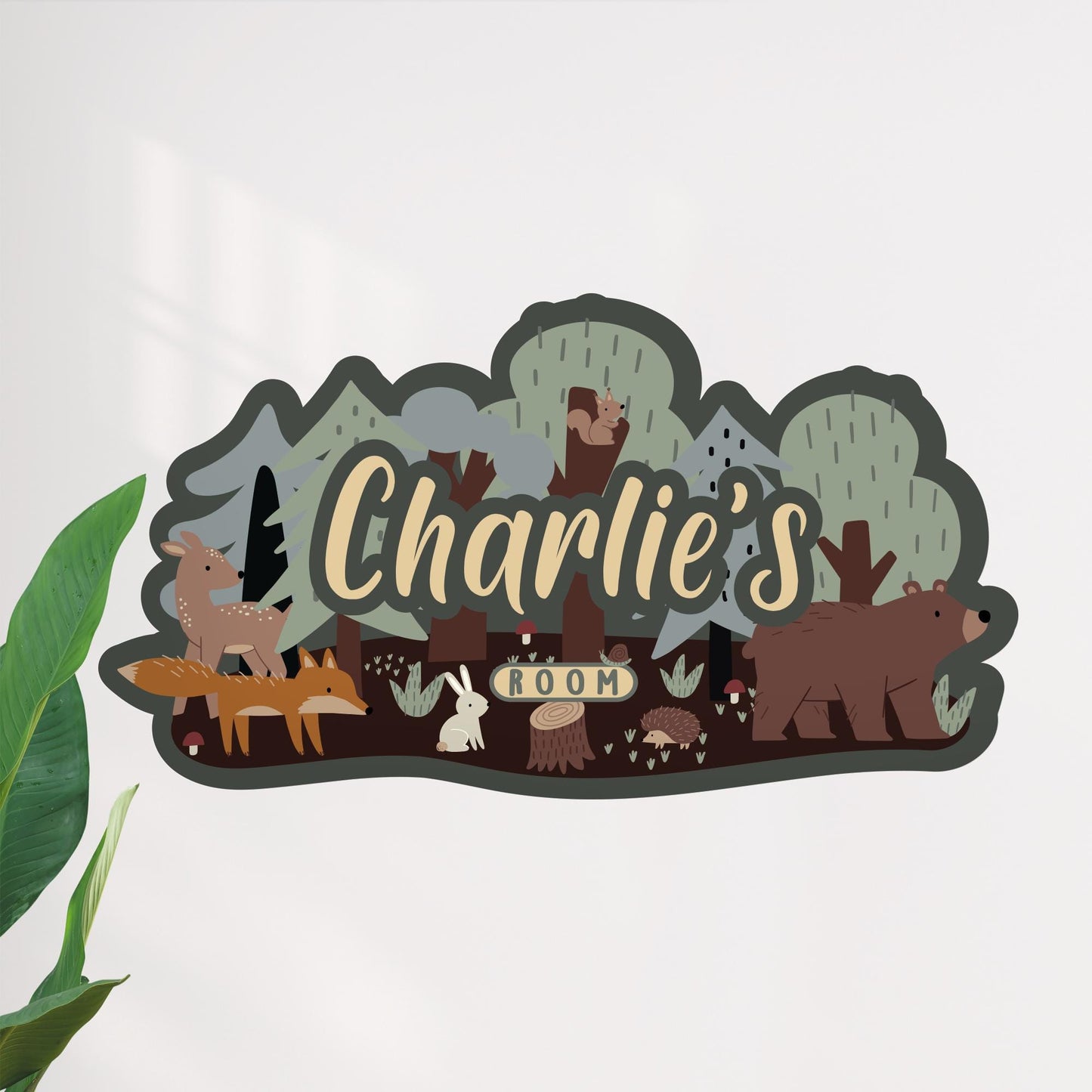 Personalised Woodland Nursery Wall Decal | Custom Name Forest Animals Sticker | Kids Bedroom Wall Art | Nature Nursery Decor Room Sign