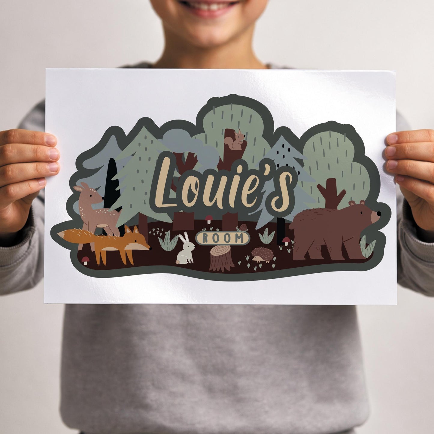 Personalised Woodland Nursery Wall Decal | Custom Name Forest Animals Sticker | Kids Bedroom Wall Art | Nature Nursery Decor Room Sign