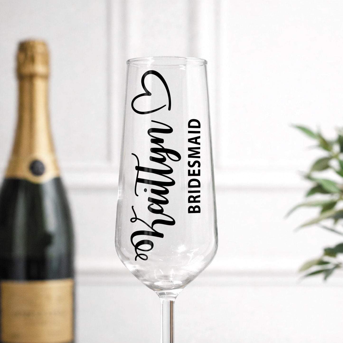 Personalised Wedding Champagne Glass Decal, Bridesmaid Name Sticker, Maid of Honour Glass Sticker, Custom Bridal Party Prosecco Flute Decal