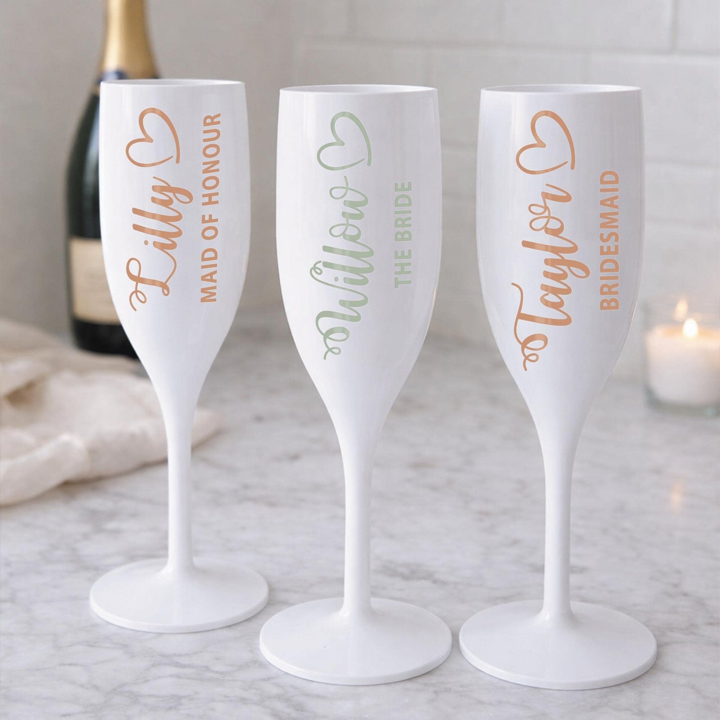 Personalised Wedding Champagne Glass Decal, Bridesmaid Name Sticker, Maid of Honour Glass Sticker, Custom Bridal Party Prosecco Flute Decal