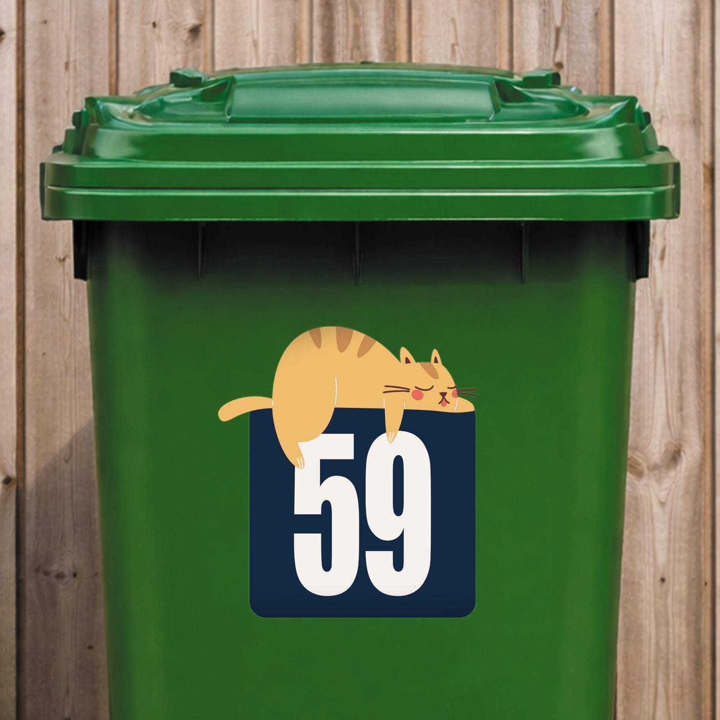 Personalised Wheelie Bin Sticker  Funny Sleeping Cat House Number Bin Decal  Cute Cat Sticker | Custom Bin Number