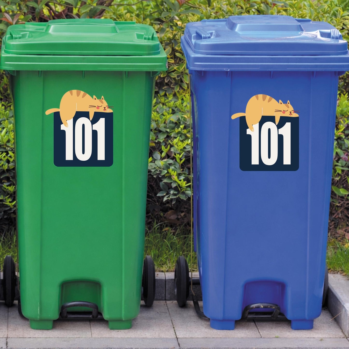 Personalised Wheelie Bin Sticker  Funny Sleeping Cat House Number Bin Decal  Cute Cat Sticker | Custom Bin Number