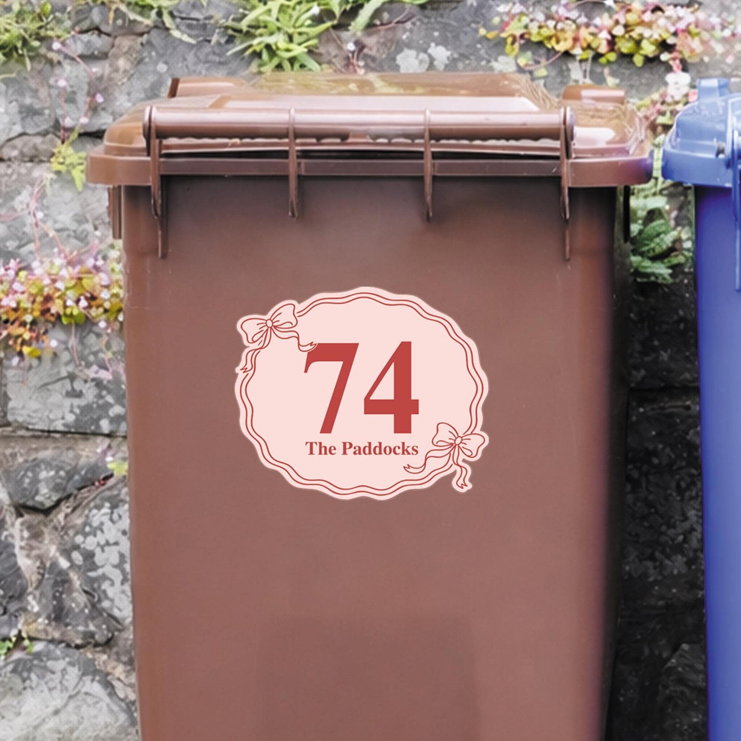 Personalised Wheelie Bin Sticker | Coquette Bow Bin Label | Cute Custom House Number Bin Decal | Custom Street Name Outdoor Bin Sticker
