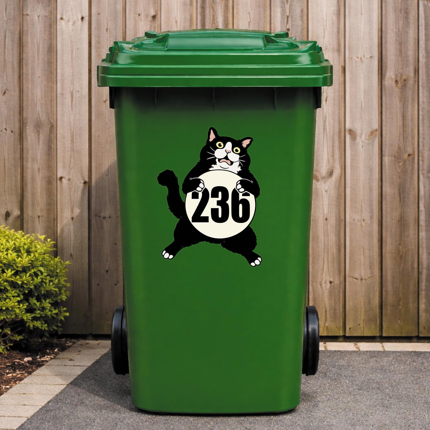 Funny Cat Wheelie Bin Number Sticker | Personalised House Number Bin Decal | Outdoor Vinyl Address Sticker | Cute Cat Bin Label
