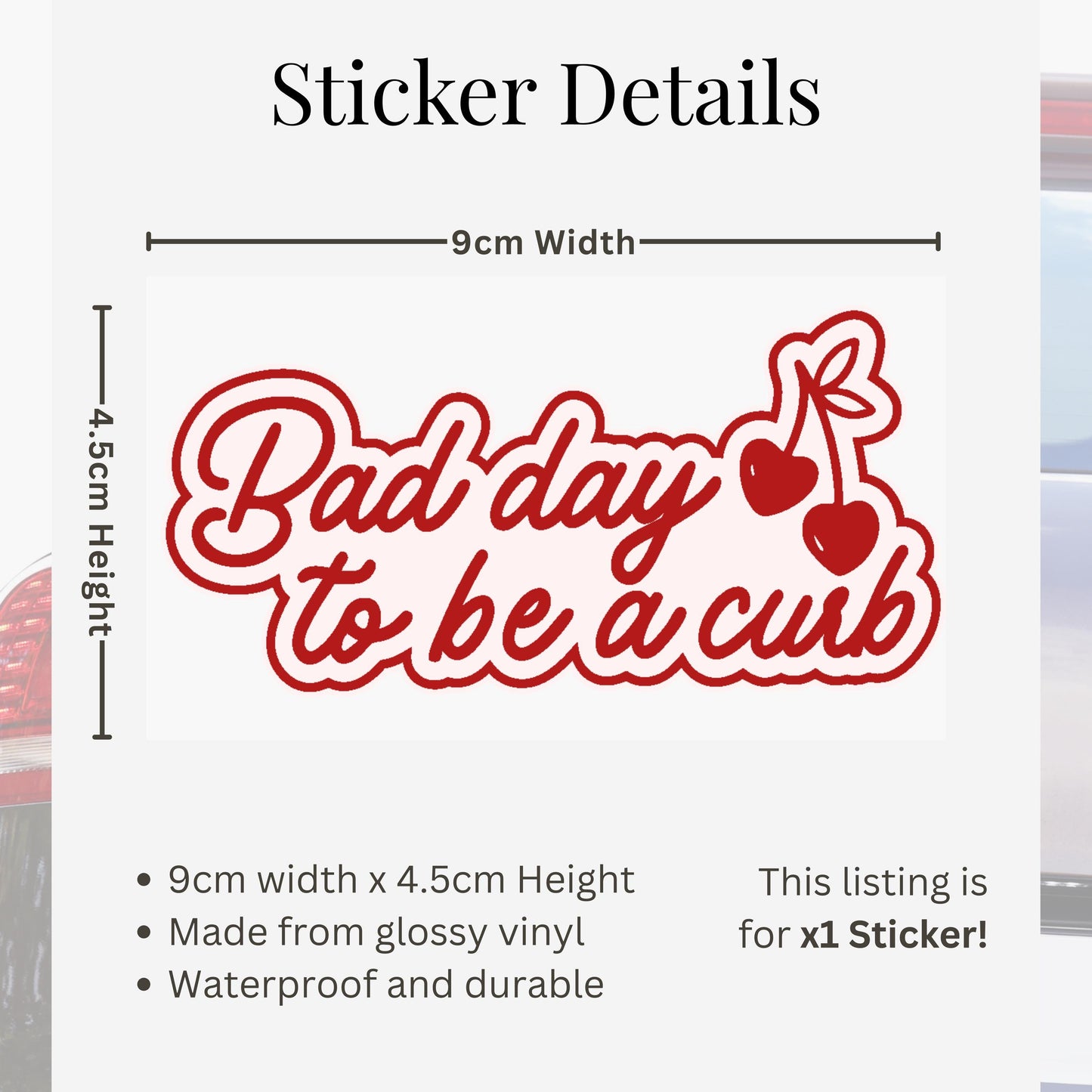 Funny Bumper Sticker - Bad Day to Be a Curb | Cute Cherry Vinyl Decal | Girly Aesthetic Car Accessory | Driving Gift | Car Sticker For Her