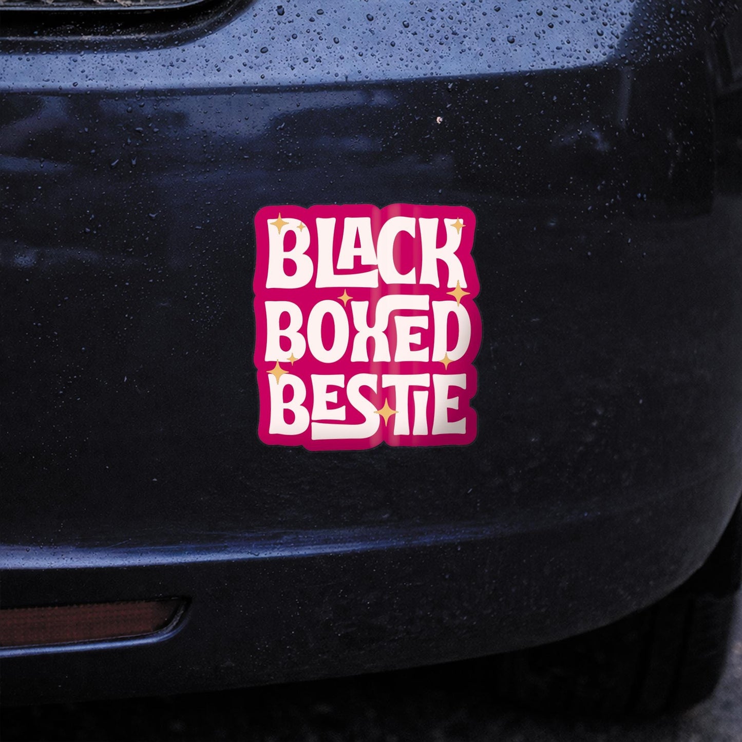 Funny Black Box Car Sticker - Black Boxed Bestie | Gen Z Car Sticker | Cute Pink Car Accessory | Girly Vinyl Decal | Driving Gift For Her
