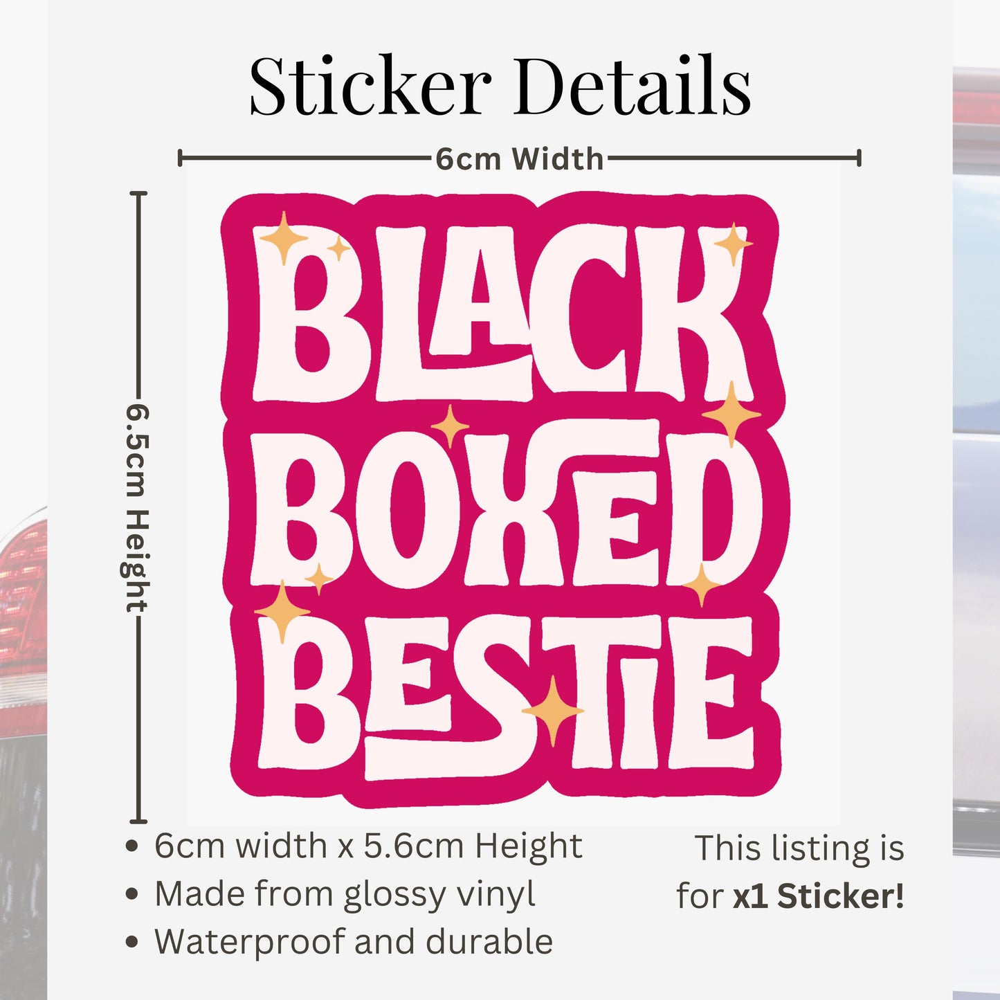 Funny Black Box Car Sticker - Black Boxed Bestie | Gen Z Car Sticker | Cute Pink Car Accessory | Girly Vinyl Decal | Driving Gift For Her