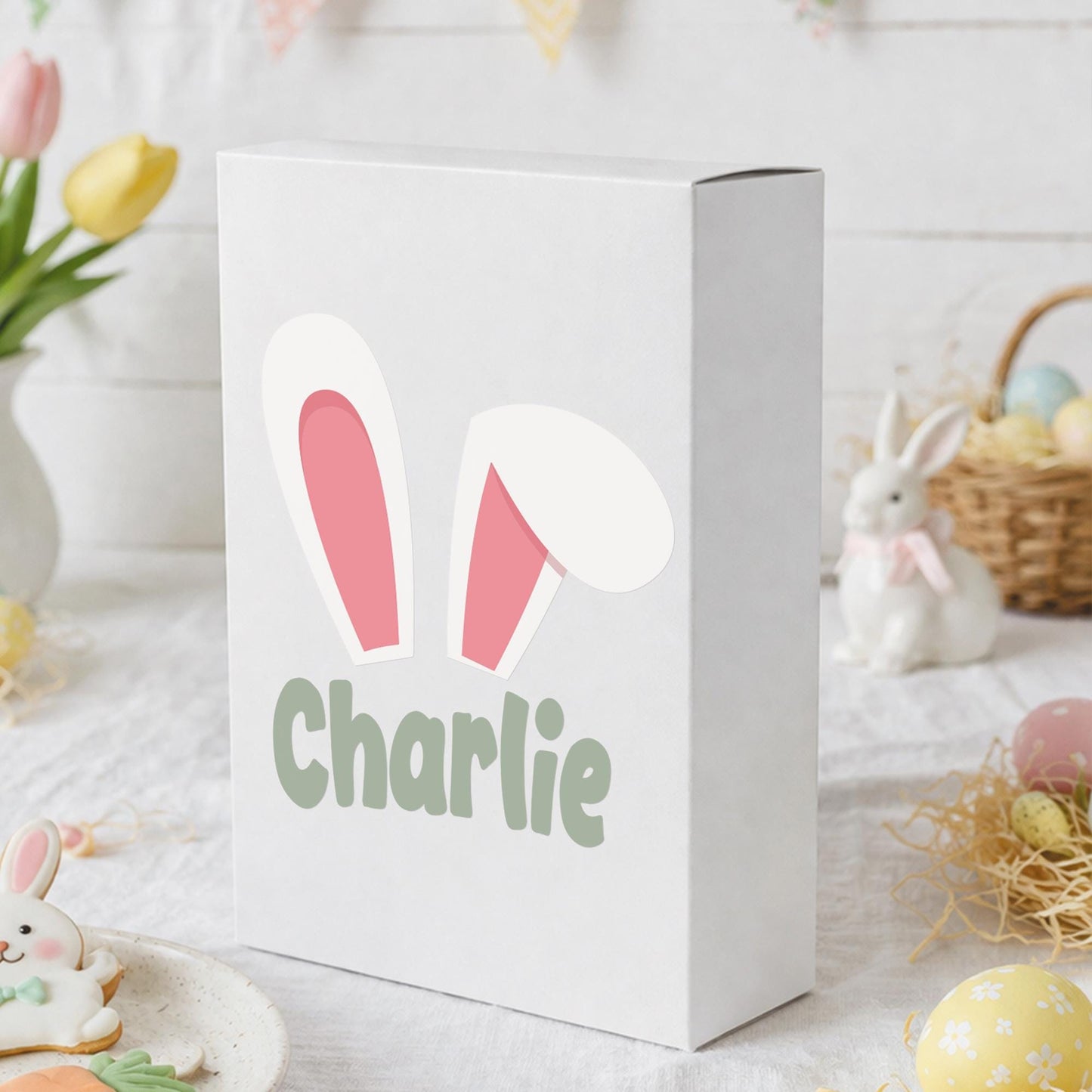 Personalised Easter Bunny Ears Sticker | Custom Name Easter Basket Decal | Kids Easter Gift Sticker | Egg Hunt Bucket Vinyl Label