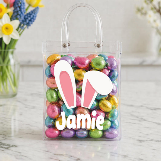Personalised Easter Bunny Ears Sticker | Custom Name Easter Basket Decal | Kids Easter Gift Sticker | Egg Hunt Bucket Vinyl Label